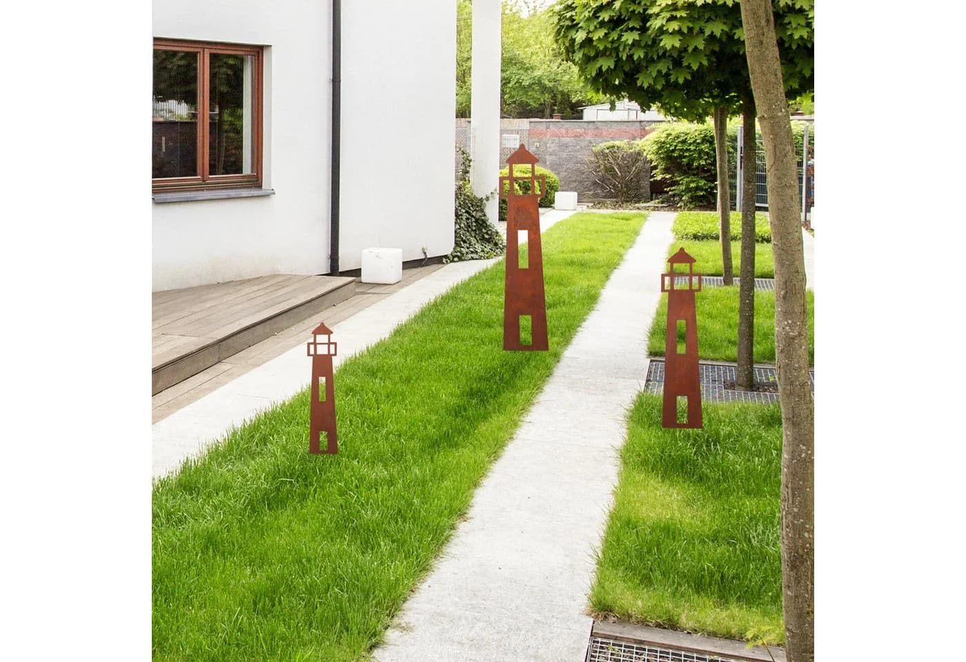 UNUS GARDEN Gartenstecker Leuchtturm Metall Braun Edelrost - Bild 4