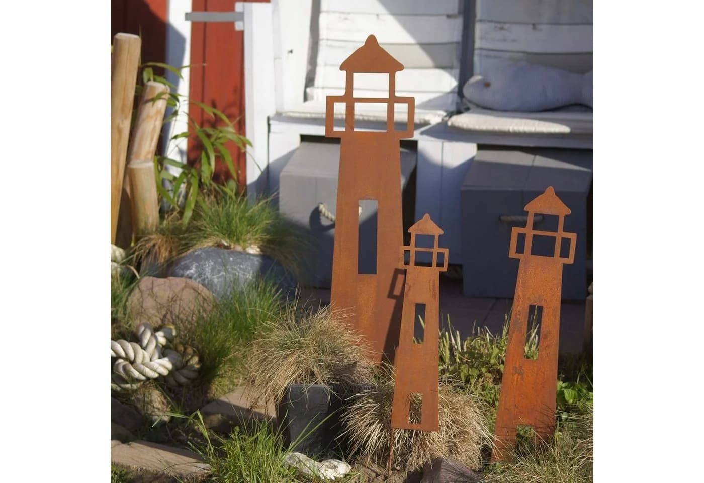 UNUS GARDEN Gartenstecker Leuchtturm Metall Braun Edelrost - Bild 5
