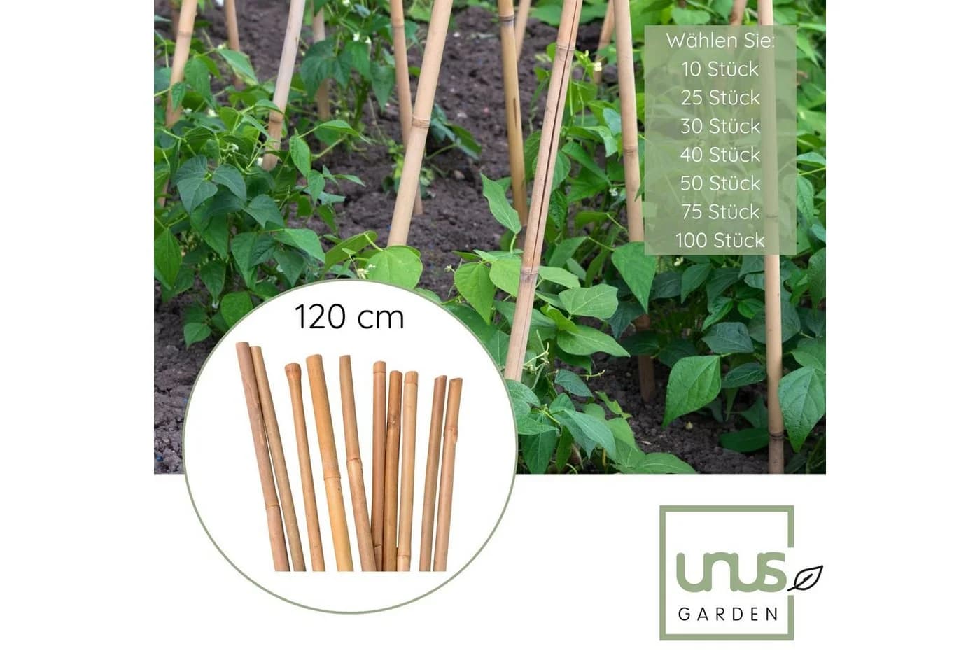 UNUS GARDEN Bambusstäbe 120 cm Set 100 St. Rankhilfe Natur