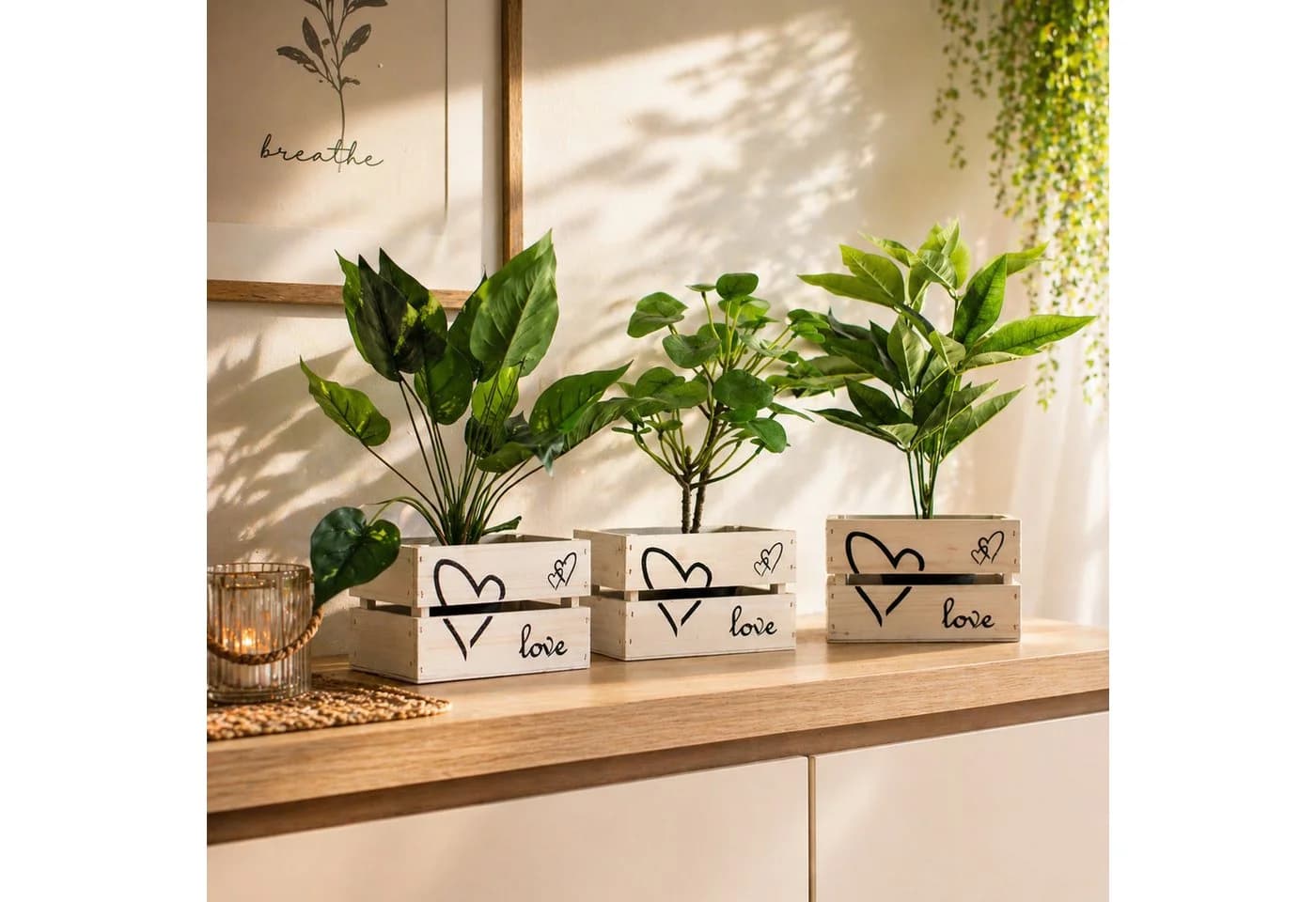 UNUS HOME Dekokiste Holzkiste Love 3er Set Weiß Vintage