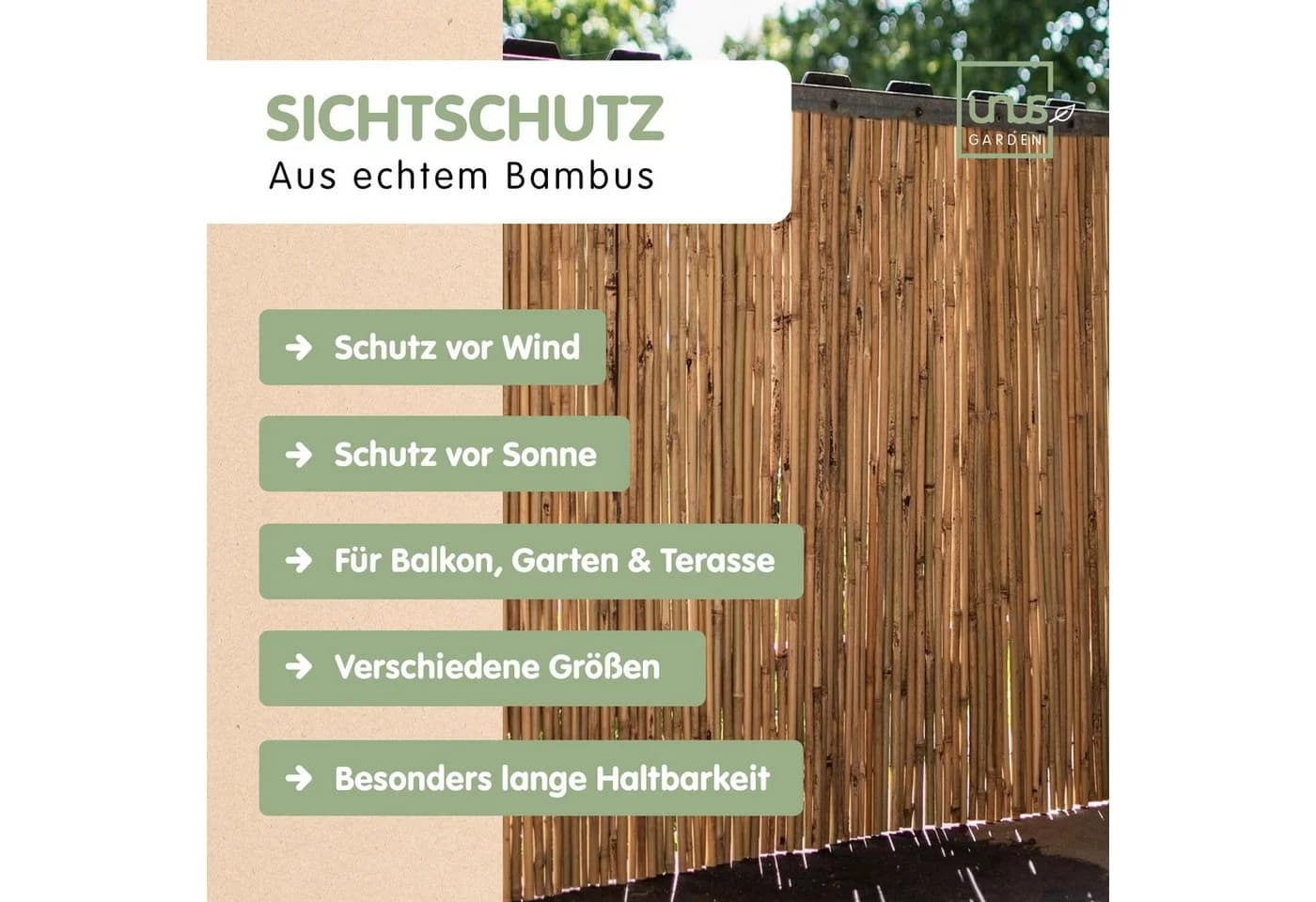 UNUS GARDEN Balkonsichtschutz Bambus Matte Witterungsbeständig - Bild 4