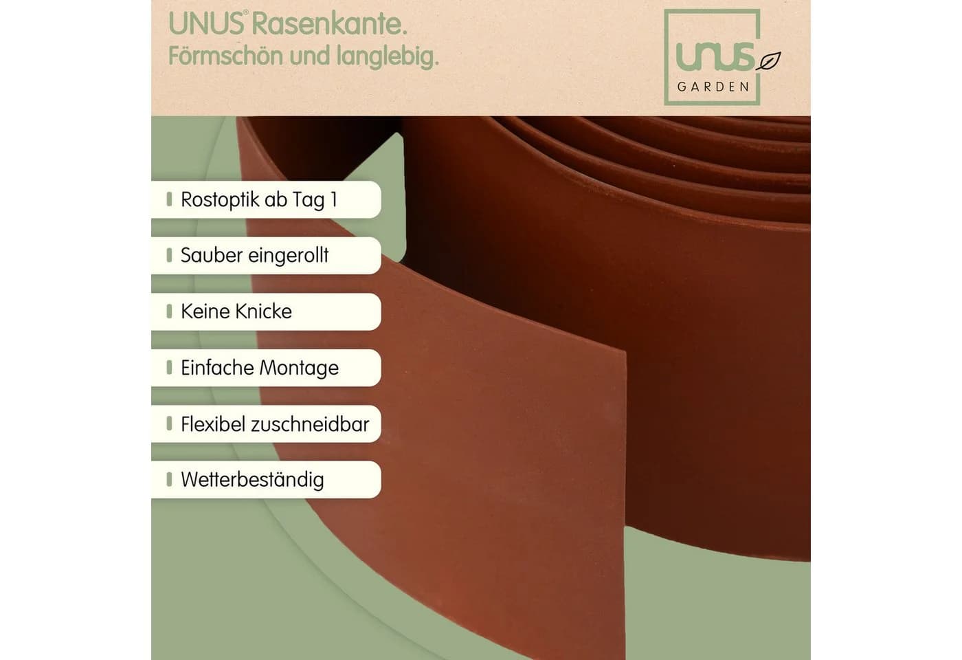 UNUS GARDEN Rasenkante Beeteinfassung Rostoptik 10m
