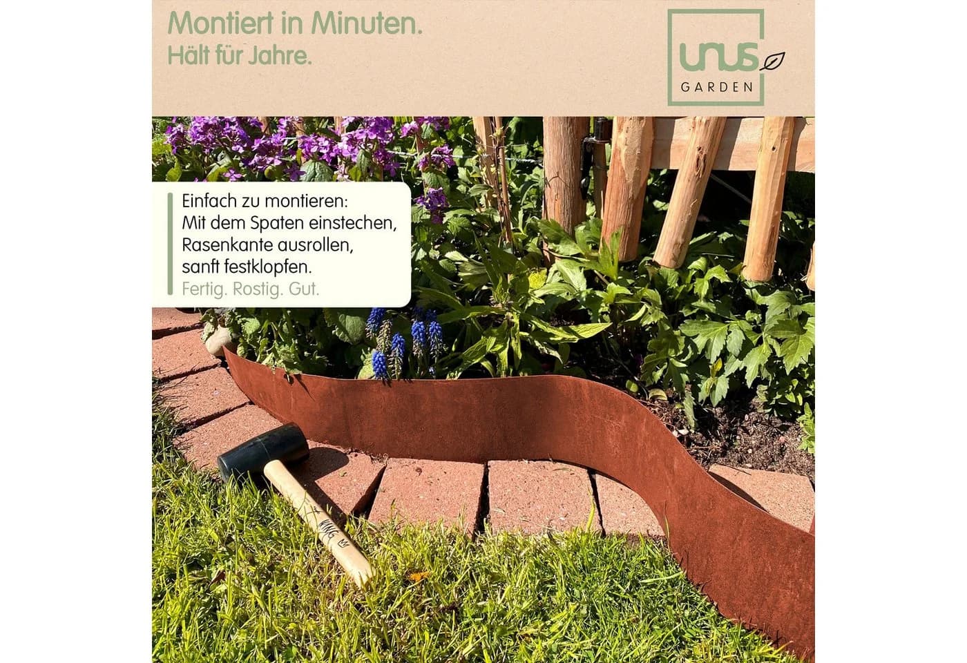 UNUS GARDEN Rasenkante Beeteinfassung Rostoptik 10m - Bild 4