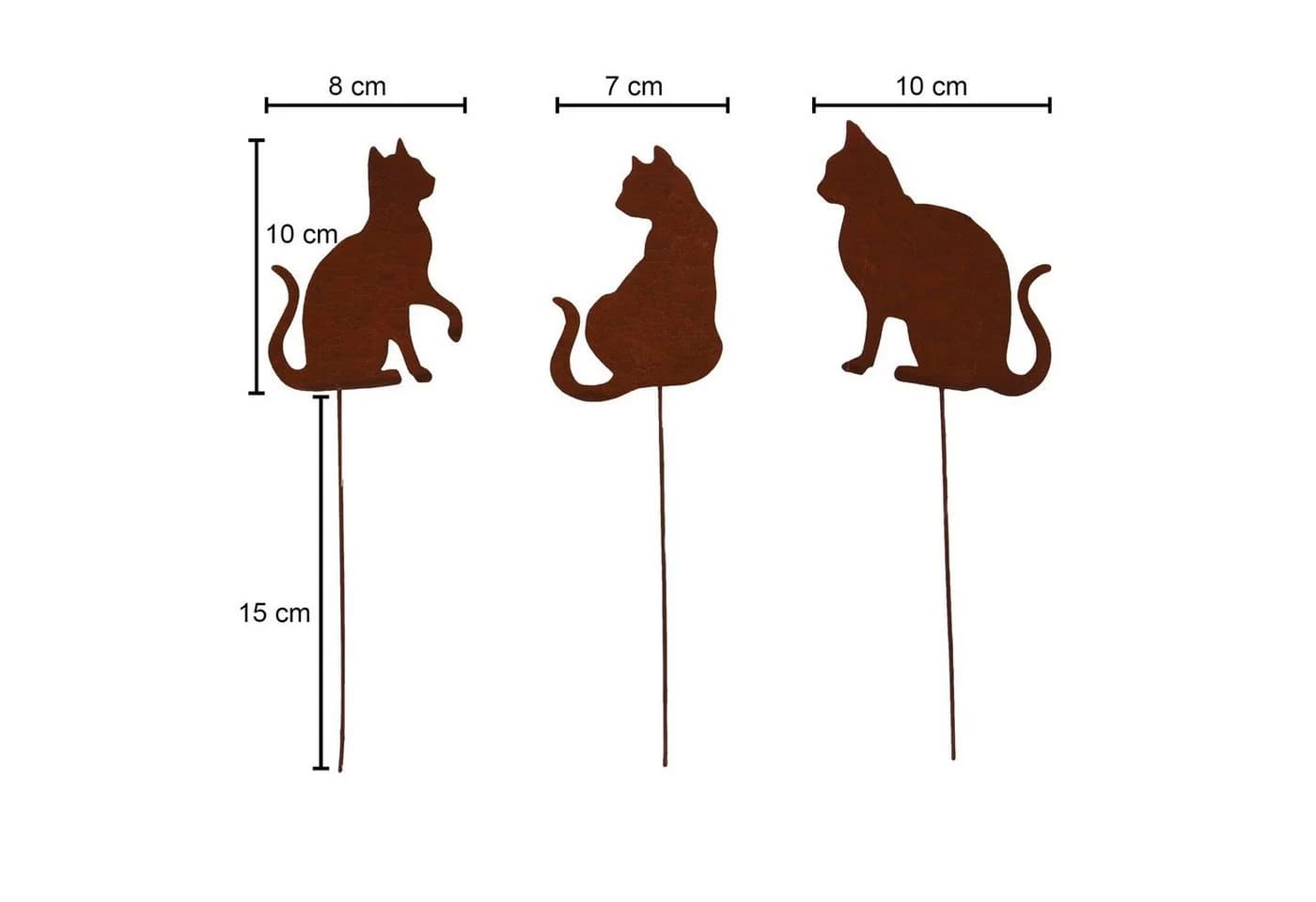 UNUS GARDEN Katzen-Gartenstecker 3er Set Rostoptik Metall - Bild 5