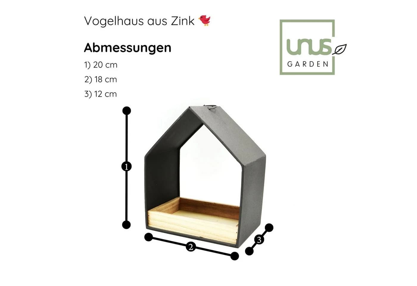 UNUS GARDEN Vogelhaus aus Zink mit Holz zum Aufhängen - Bild 3