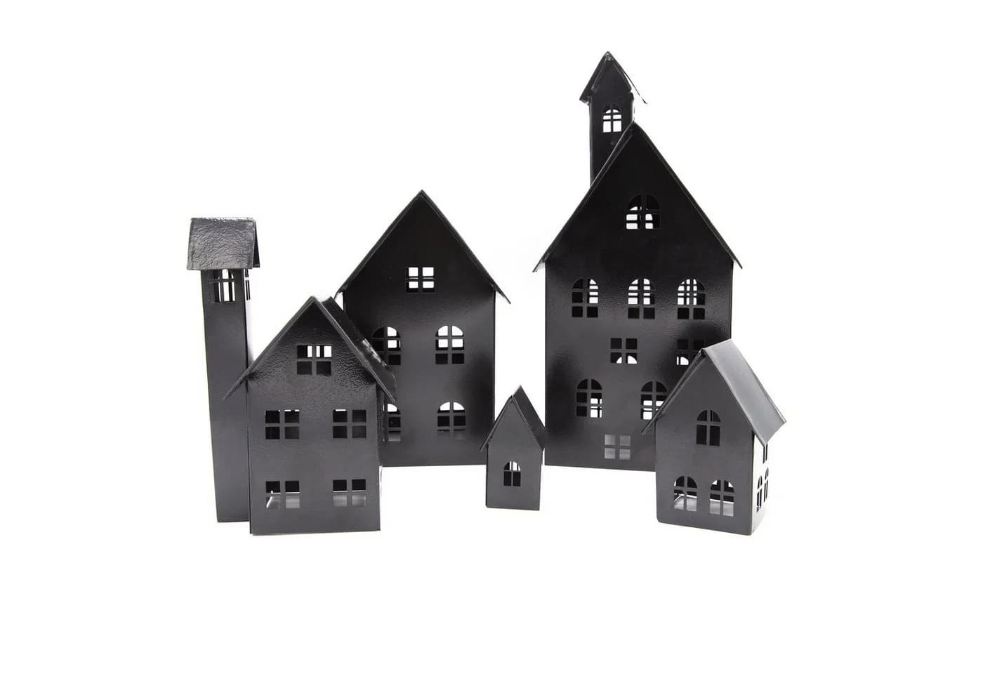 UNUS HOME Teelichthalter Deko Häuser Metall 5er Set Schwarz - Bild 2