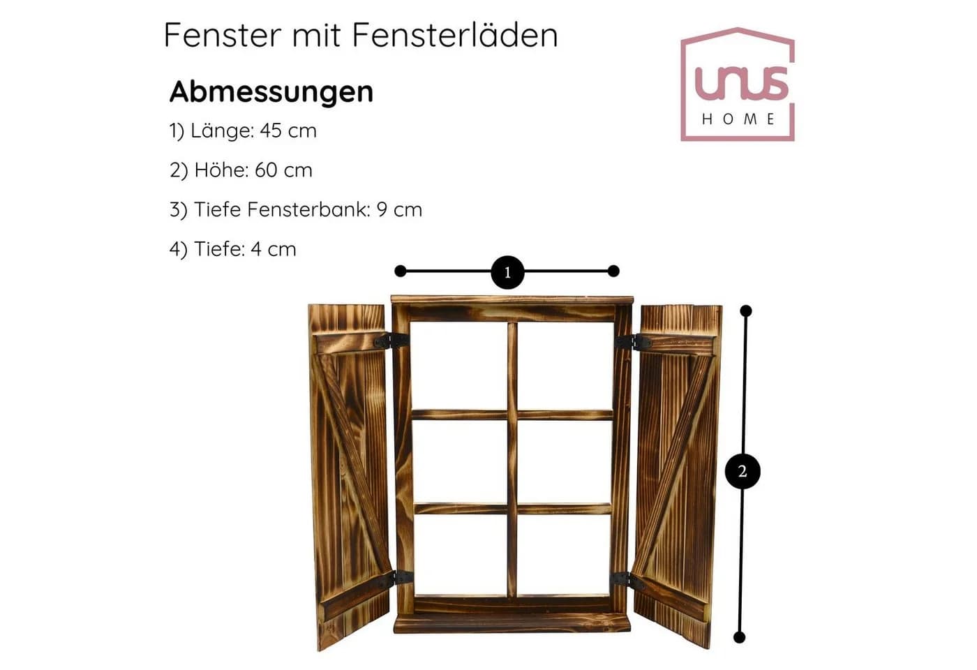 UNUS HOME Deko-Fenster mit Fensterläden Holz Landhaus - Bild 5