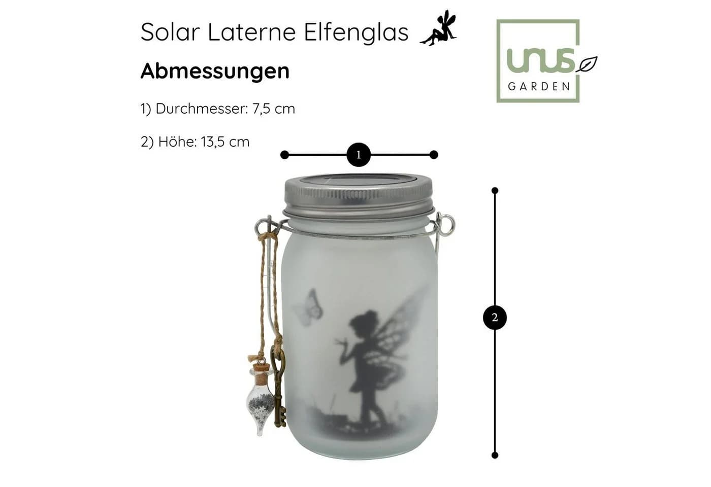 UNUS GARDEN LED Solarleuchte Feenglas Schmetterlingsfee warmweiß - Bild 4