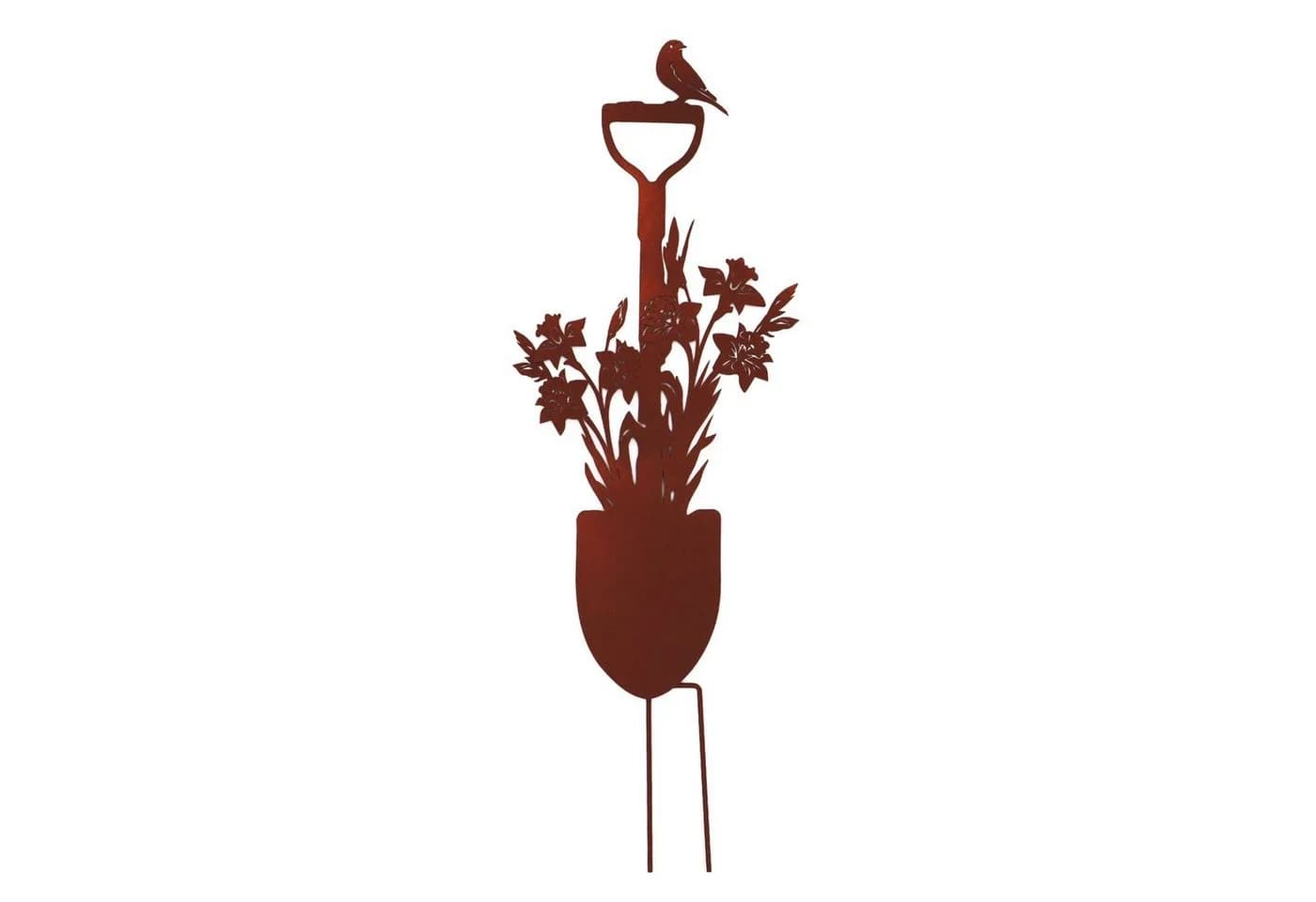 UNUS GARDEN Rostoptik Gartenstecker Spaten mit Vogel und Blumen - Bild 2