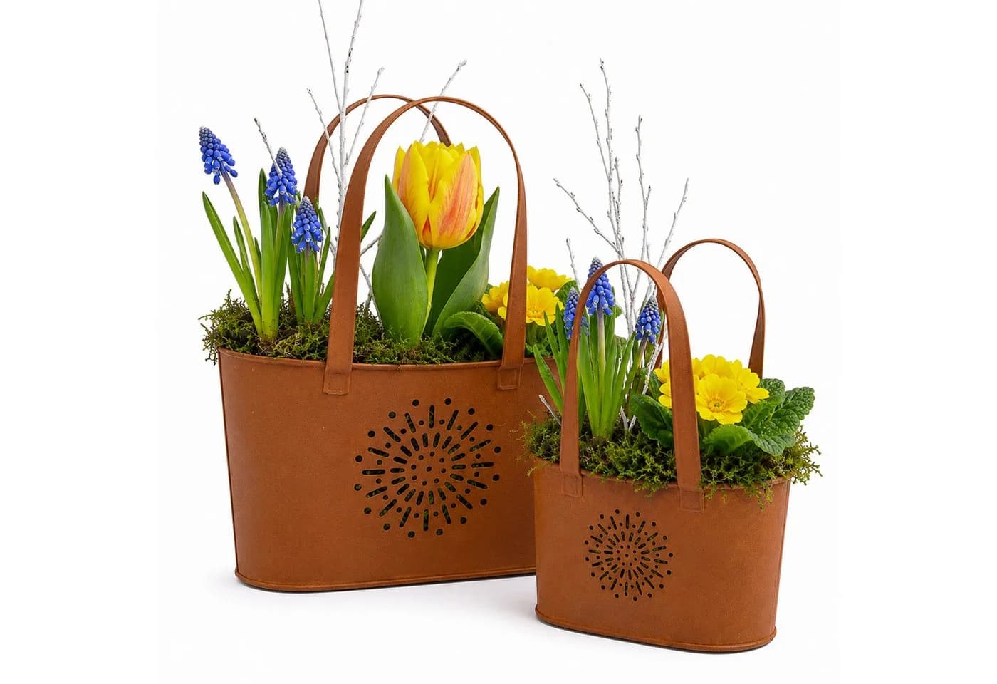 UNUS GARDEN Blumentopf Set Handtaschenform Metall Rostoptik 2er Dekorativ - Bild 2
