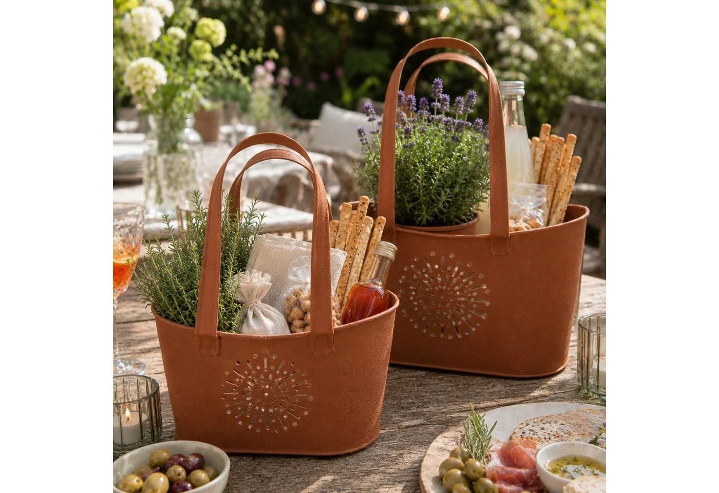 UNUS GARDEN Blumentopf Set Handtaschenform Metall Rostoptik 2er Dekorativ - Bild 4