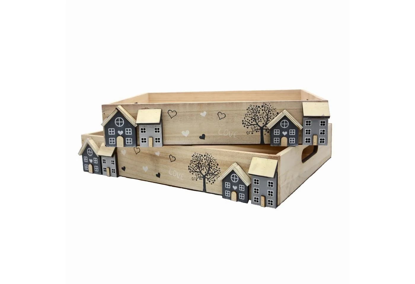 UNUS HOME Kerzentablett Holztablett Set 2-tlg. White-Washed Weiß - Bild 2