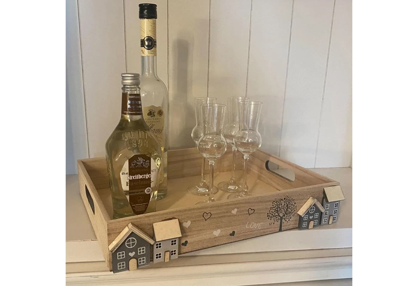 UNUS HOME Kerzentablett Holztablett Set 2-tlg. White-Washed Weiß - Bild 3