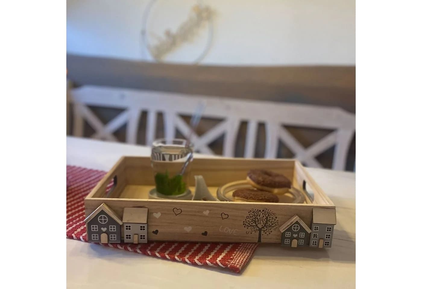 UNUS HOME Kerzentablett Holztablett Set 2-tlg. White-Washed Weiß - Bild 5