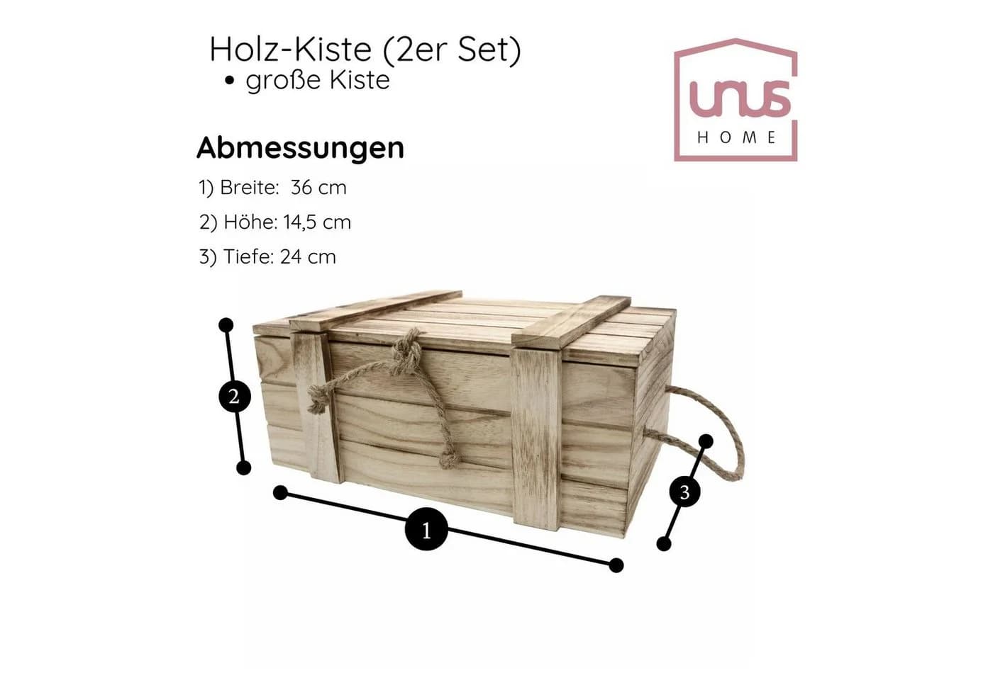 UNUS HOME Dekokiste Holz-Kisten mit Deckel 2er Set Braun - Bild 5