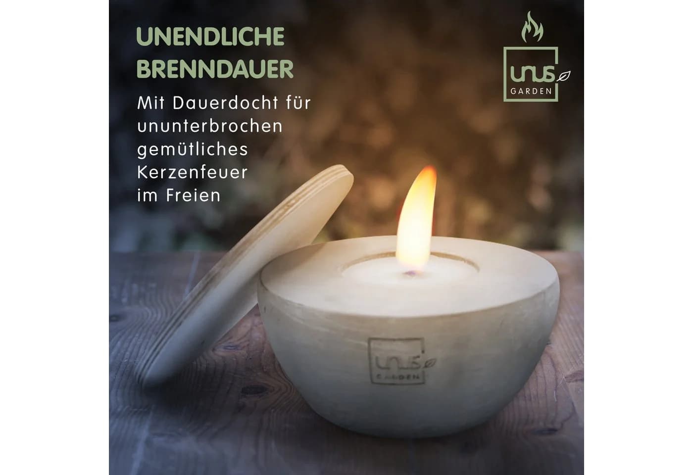 UNUS GARDEN Outdoorkerze Beton Grau mit Dauerdocht & Nachfüll-Wachs