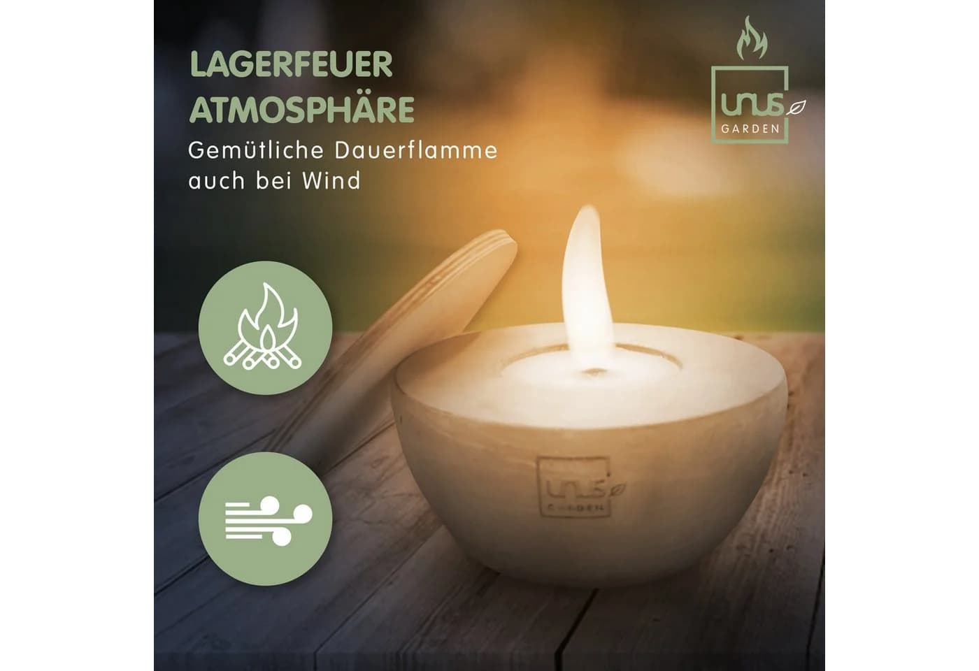UNUS GARDEN Outdoorkerze Beton Grau mit Dauerdocht & Nachfüll-Wachs - Bild 4