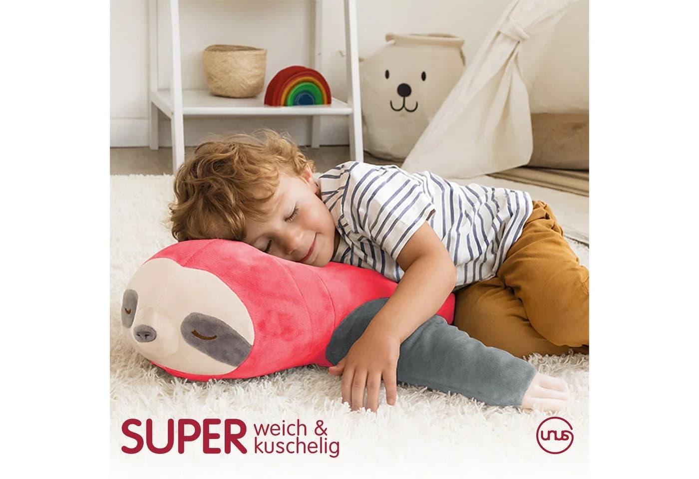 UNUS HOME Faultier Kissen Pink Plüsch Seitenschläferkissen