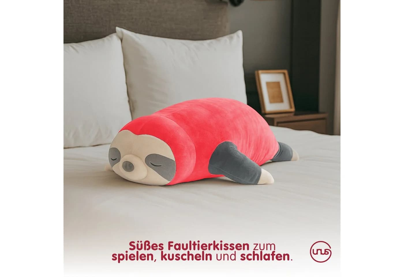 UNUS HOME Faultier Kissen Pink Plüsch Seitenschläferkissen - Bild 3