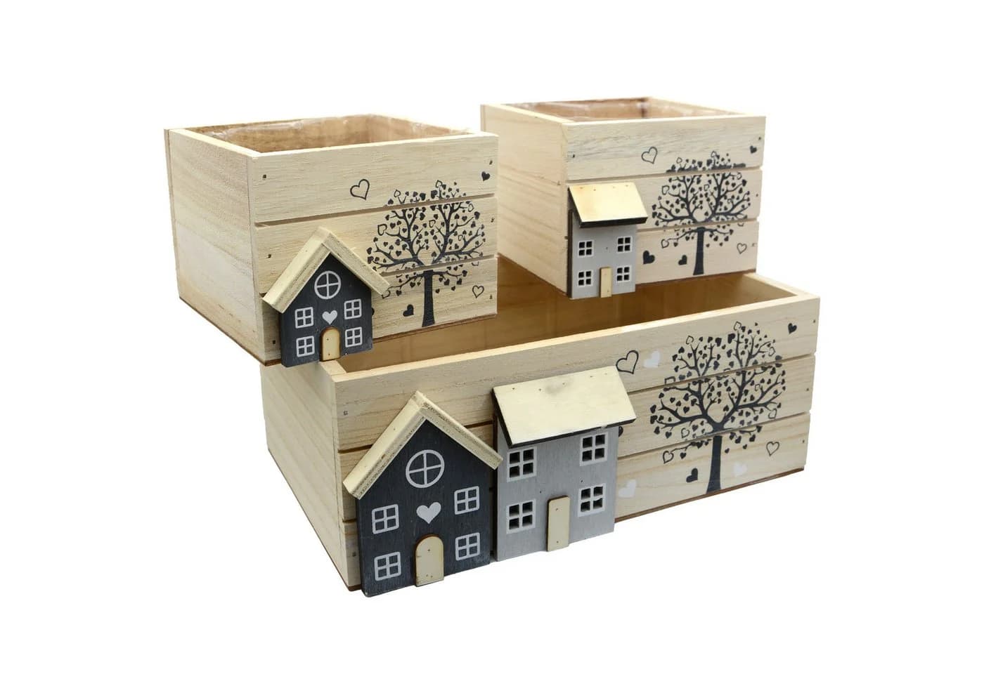 UNUS HOME Dekokisten 3er Set Weiß Holz Pflanzbar - Bild 2