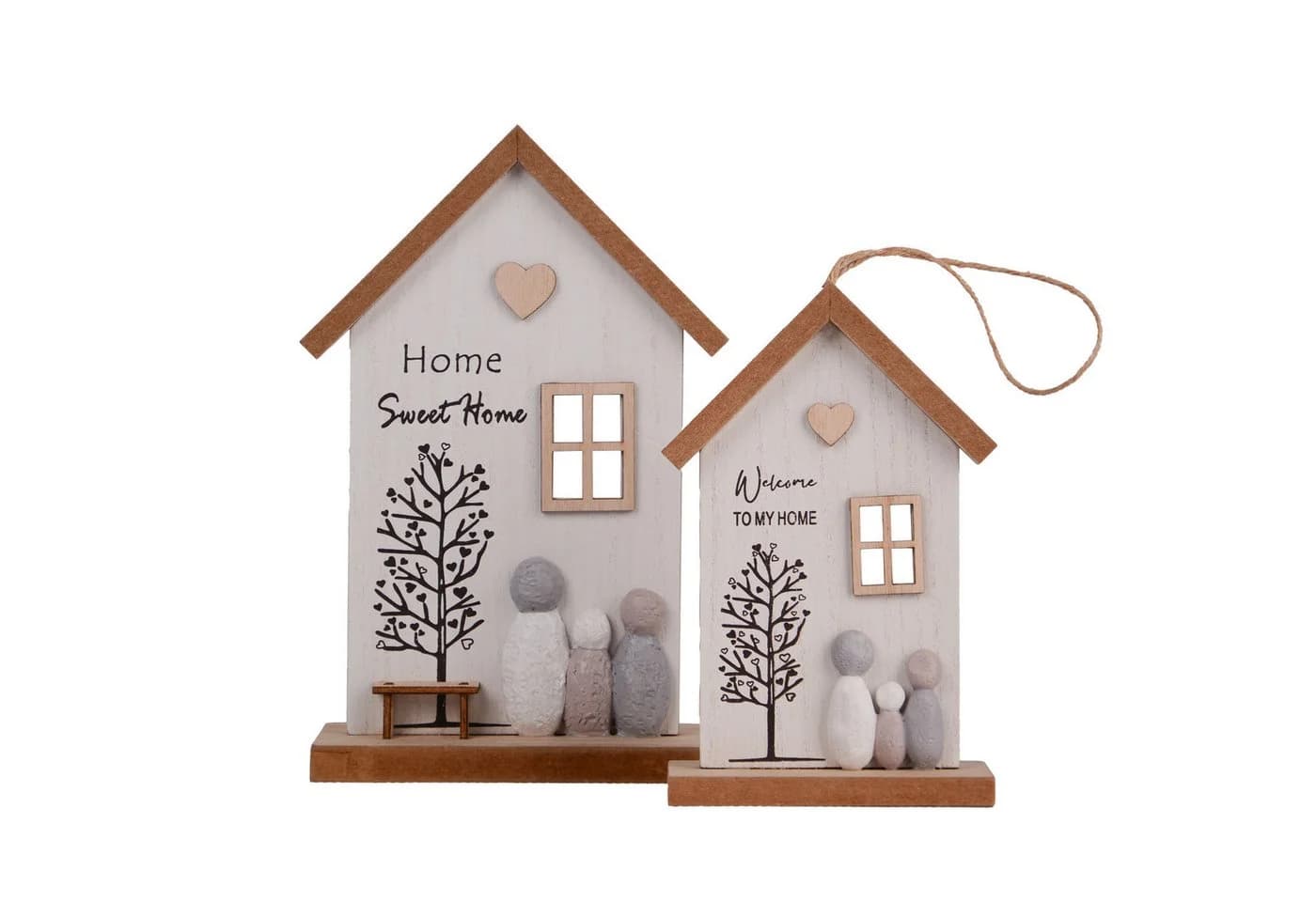 UNUS HOME Wanddekoobjekt 2er Set Holzaufsteller & Aufhänger Hausmotiv Natur - Bild 2