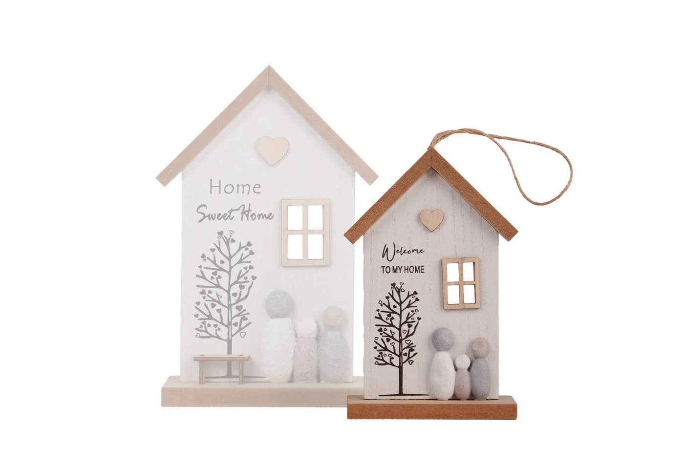 UNUS HOME Wanddekoobjekt 2er Set Holzaufsteller & Aufhänger Hausmotiv Natur - Bild 4