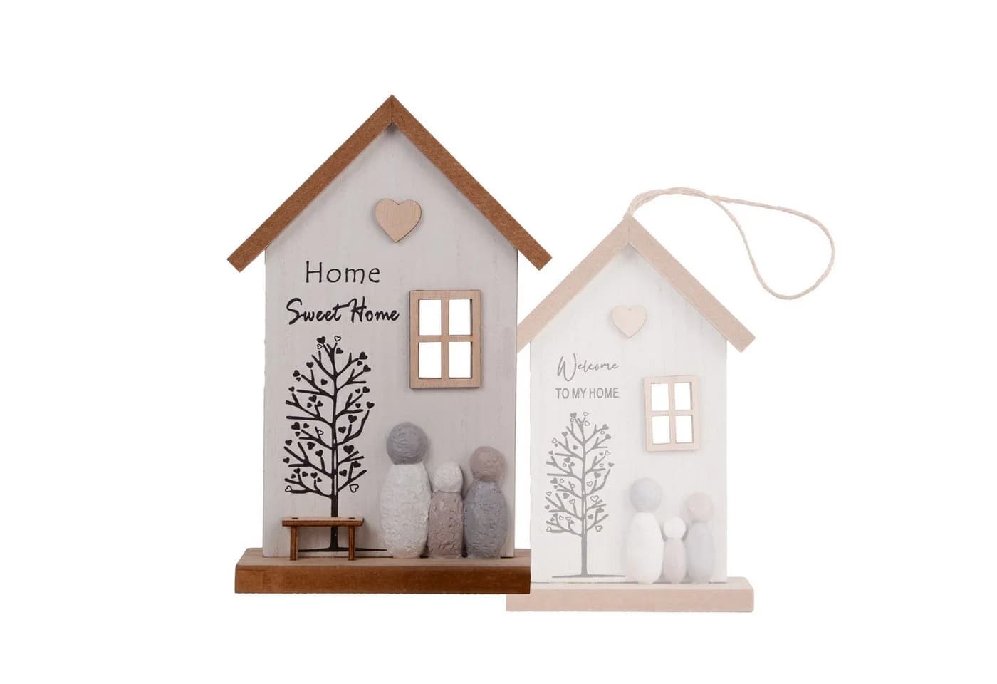 UNUS HOME Wanddekoobjekt 2er Set Holzaufsteller & Aufhänger Hausmotiv Natur - Bild 5