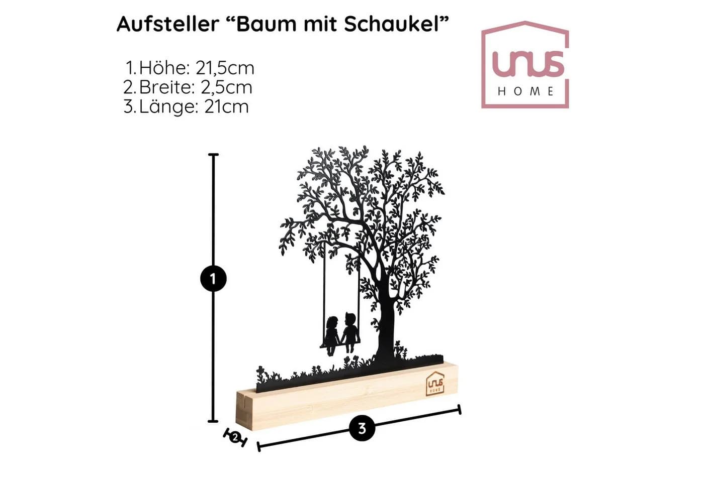 UNUS HOME Dekofigur Baum mit Kindern auf Schaukel Schwarz Metall Bambus - Bild 4
