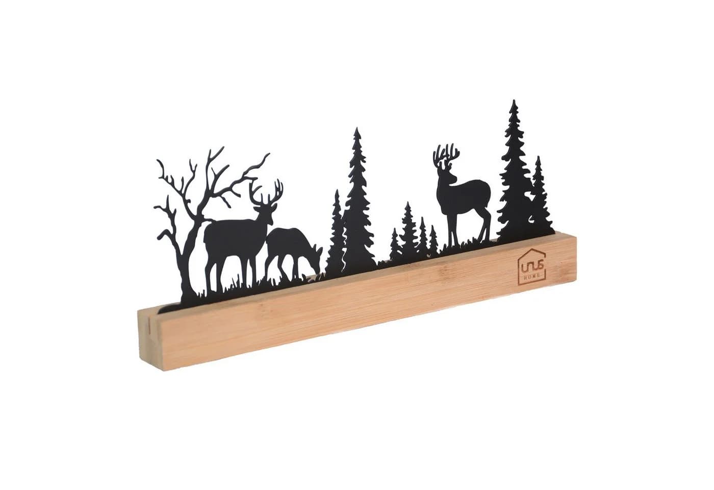 UNUS HOME Dekofigur Aufsteller Wald 3 Hirsche Schwarz Metall Bambus - Bild 4