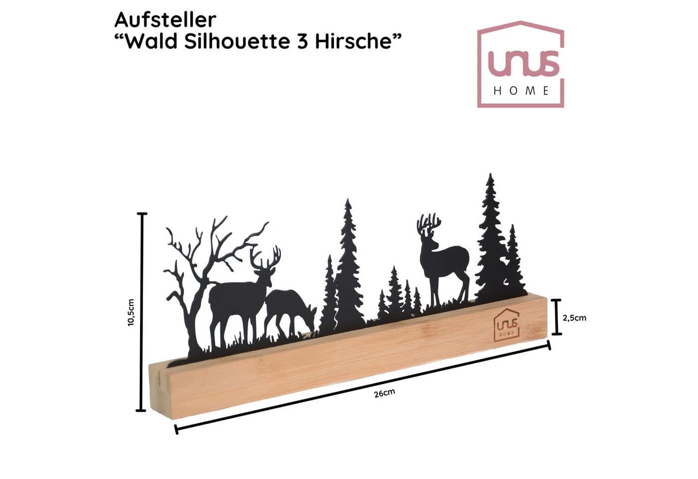 UNUS HOME Dekofigur Aufsteller Wald 3 Hirsche Schwarz Metall Bambus - Bild 5