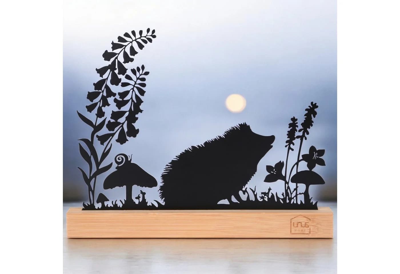 UNUS HOME Igel-Silhouette Dekofigur Schwarz Bambus-Sockel