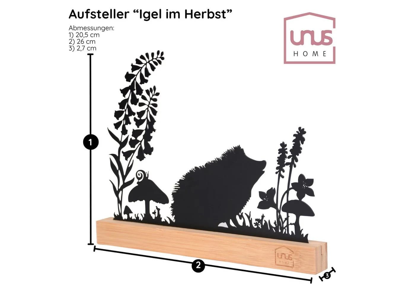 UNUS HOME Igel-Silhouette Dekofigur Schwarz Bambus-Sockel - Bild 4