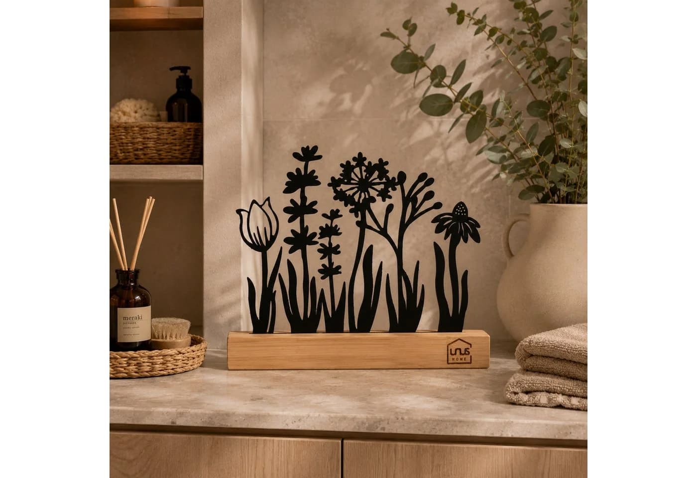 UNUS HOME Dekofigur Blumenwiese Silhouette Schwarz Metall Bambus - Bild 3