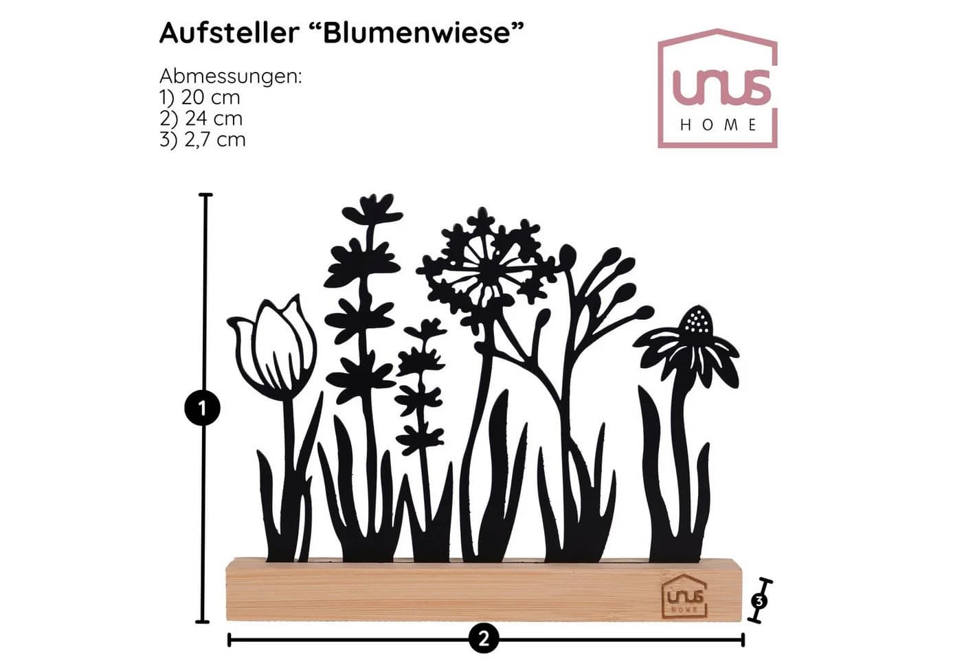 UNUS HOME Dekofigur Blumenwiese Silhouette Schwarz Metall Bambus - Bild 4