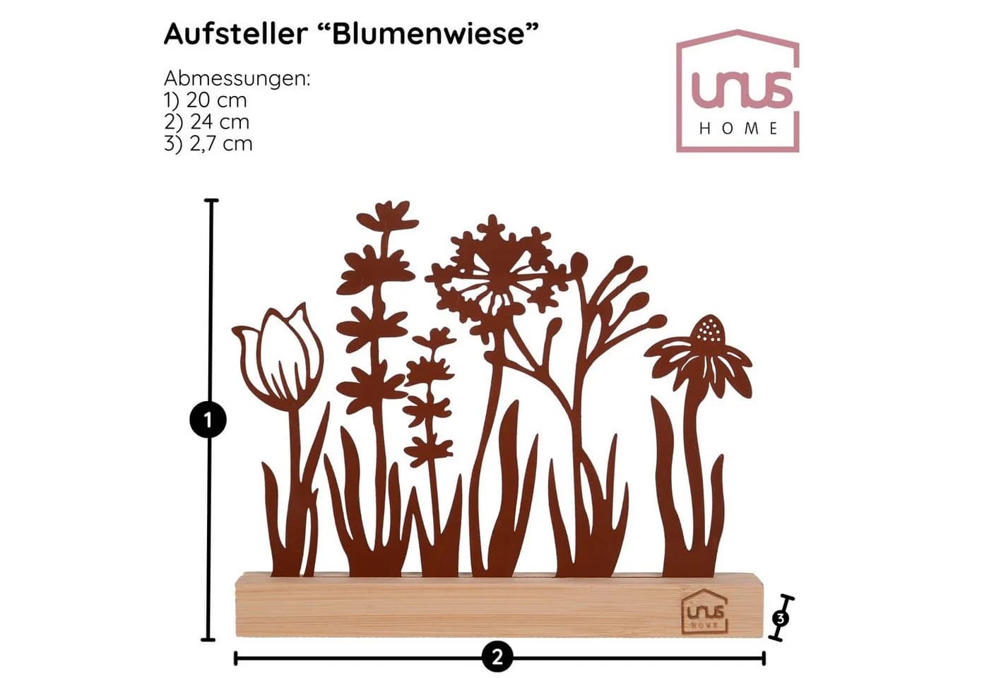 UNUS HOME Dekofigur Blumenwiese Silhouette Rost Metall Bambus - Bild 4