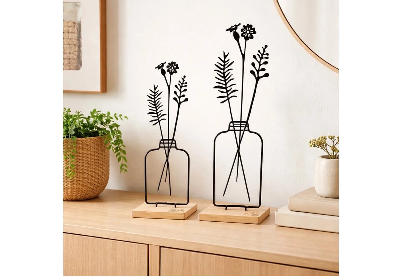 UNUS HOME Blumenvase Silhouette 2er Set Metall Bambus Schwarz