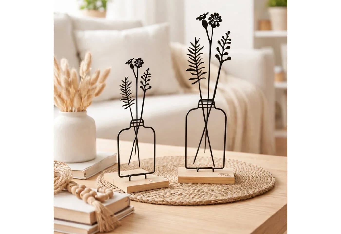 UNUS HOME Blumenvase Silhouette 2er Set Metall Bambus Schwarz - Bild 3