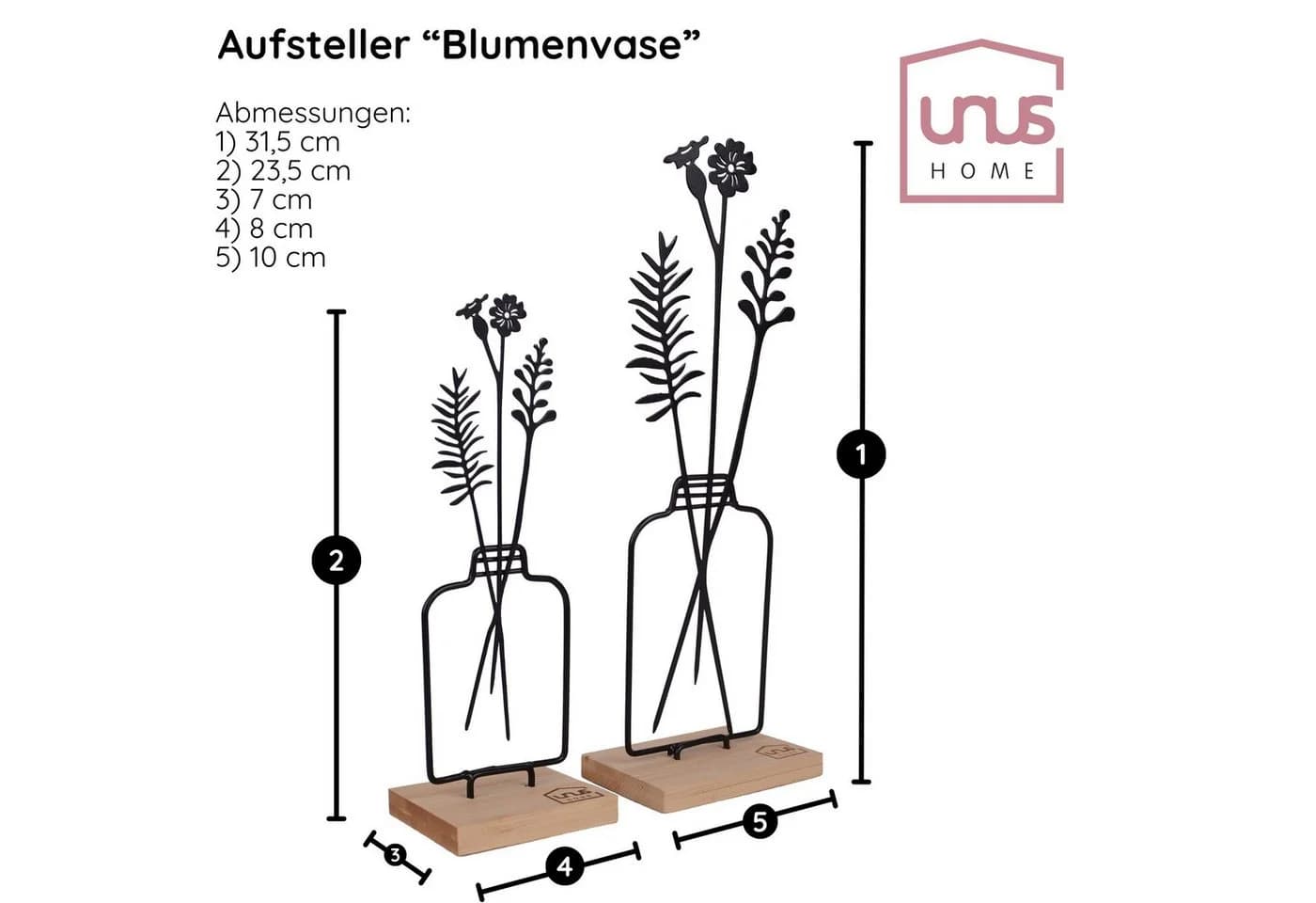 UNUS HOME Blumenvase Silhouette 2er Set Metall Bambus Schwarz - Bild 4