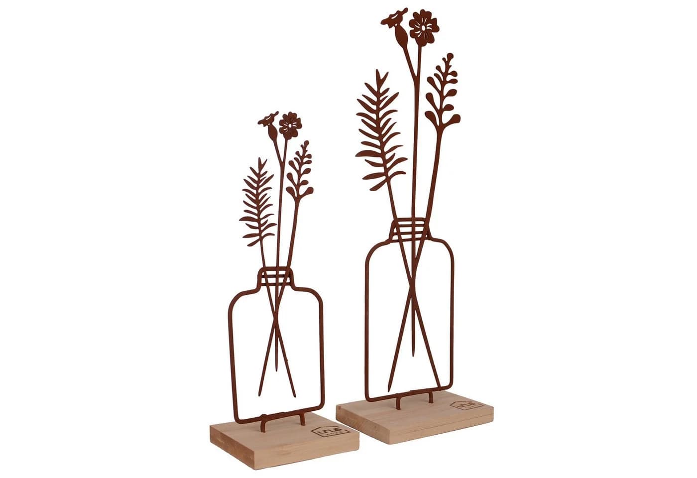 UNUS HOME Dekofigur Aufsteller Blumenvase 2er Set Metall Bambus Rost/Schwarz - Bild 2