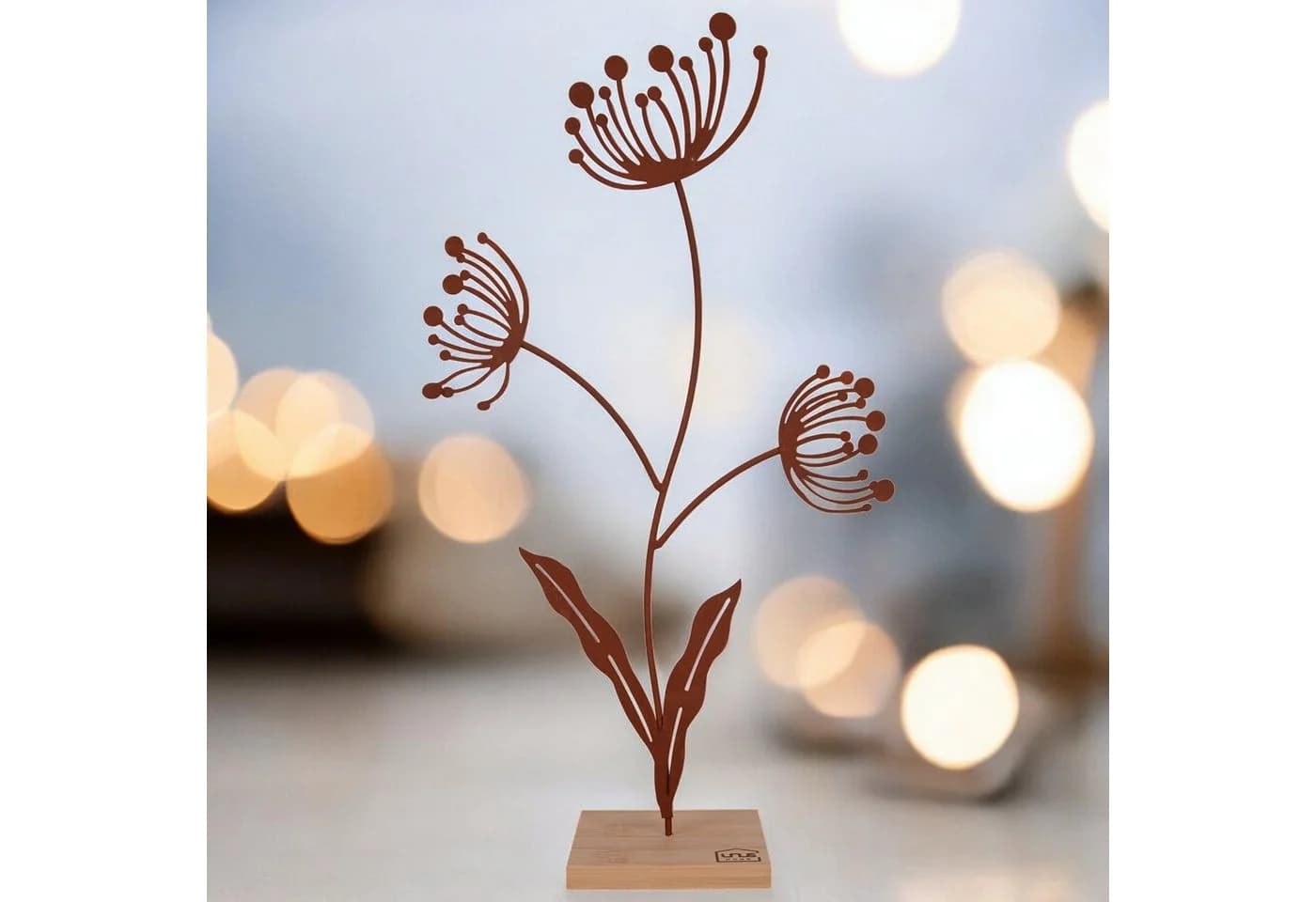 UNUS HOME Dekofigur Blumen-Silhouette Metall Bambus-Holz Rost