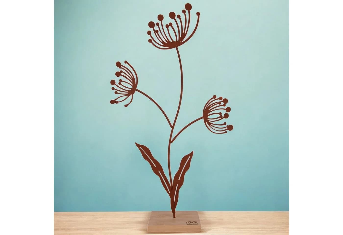 UNUS HOME Dekofigur Blumen-Silhouette Metall Bambus-Holz Rost - Bild 3