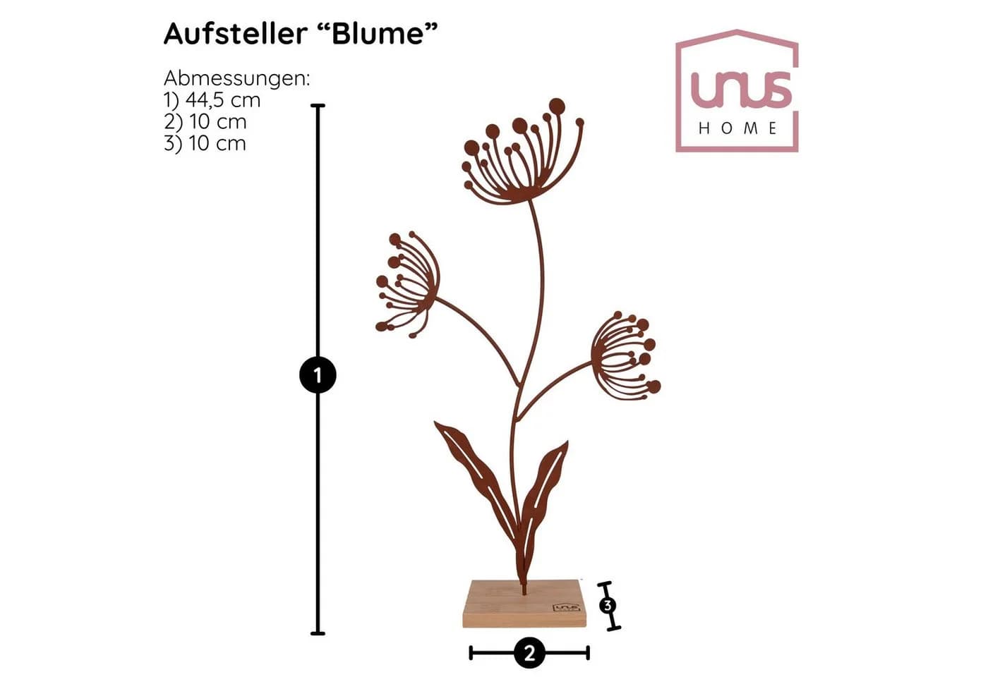 UNUS HOME Dekofigur Blumen-Silhouette Metall Bambus-Holz Rost - Bild 4