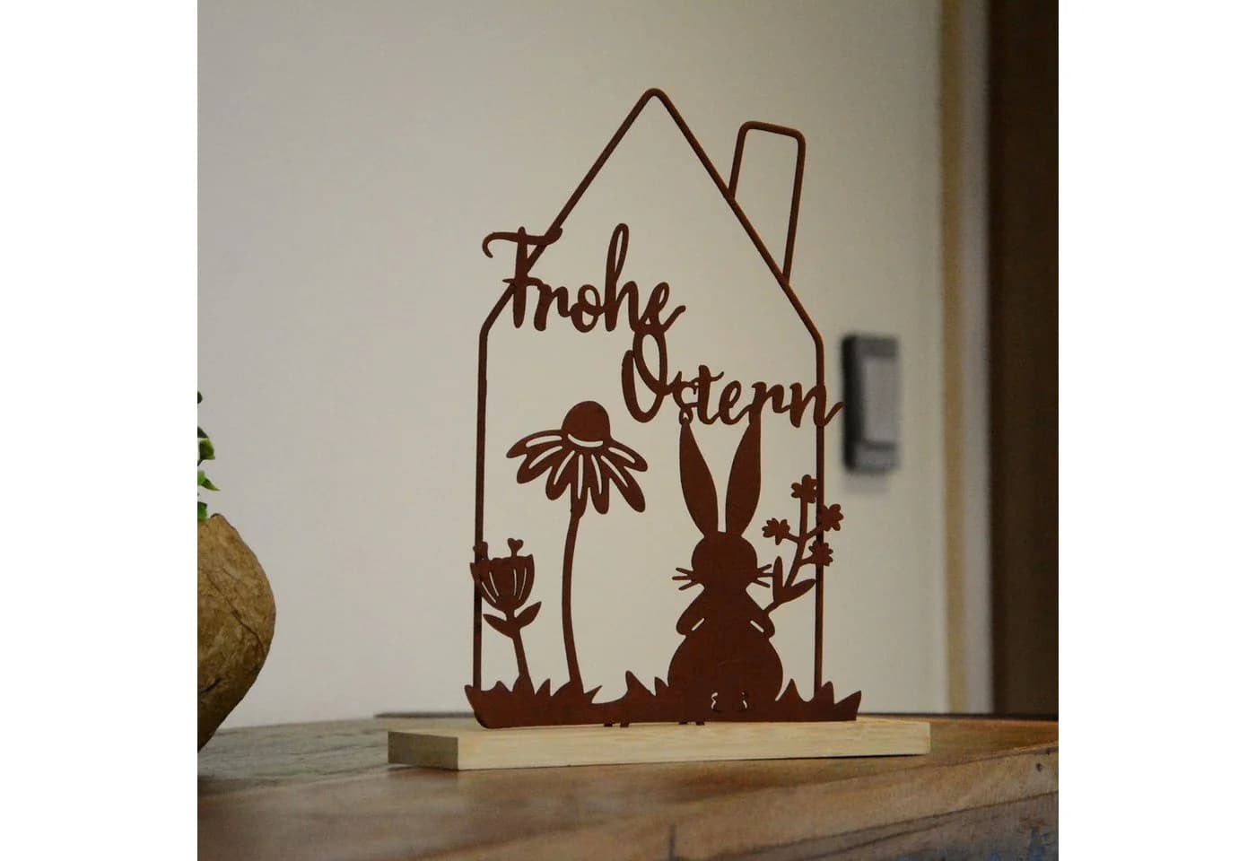 UNUS HOME Dekofigur Aufsteller Ostern Frühlingsdeko (Rostoptik) Bambus Metall