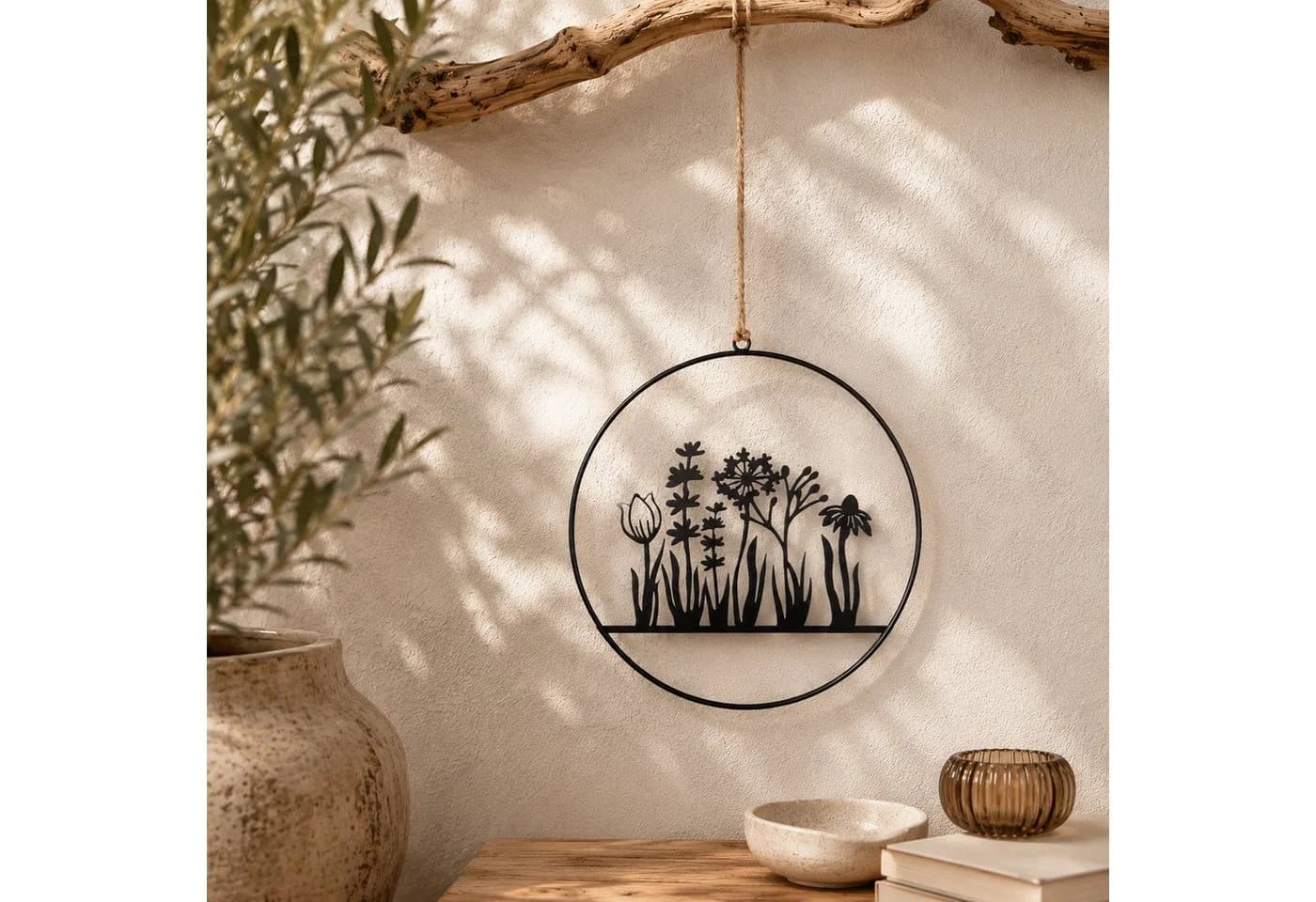 UNUS HOME Wanddekoobjekt Aufhänger Blumenornament Metall Schwarz