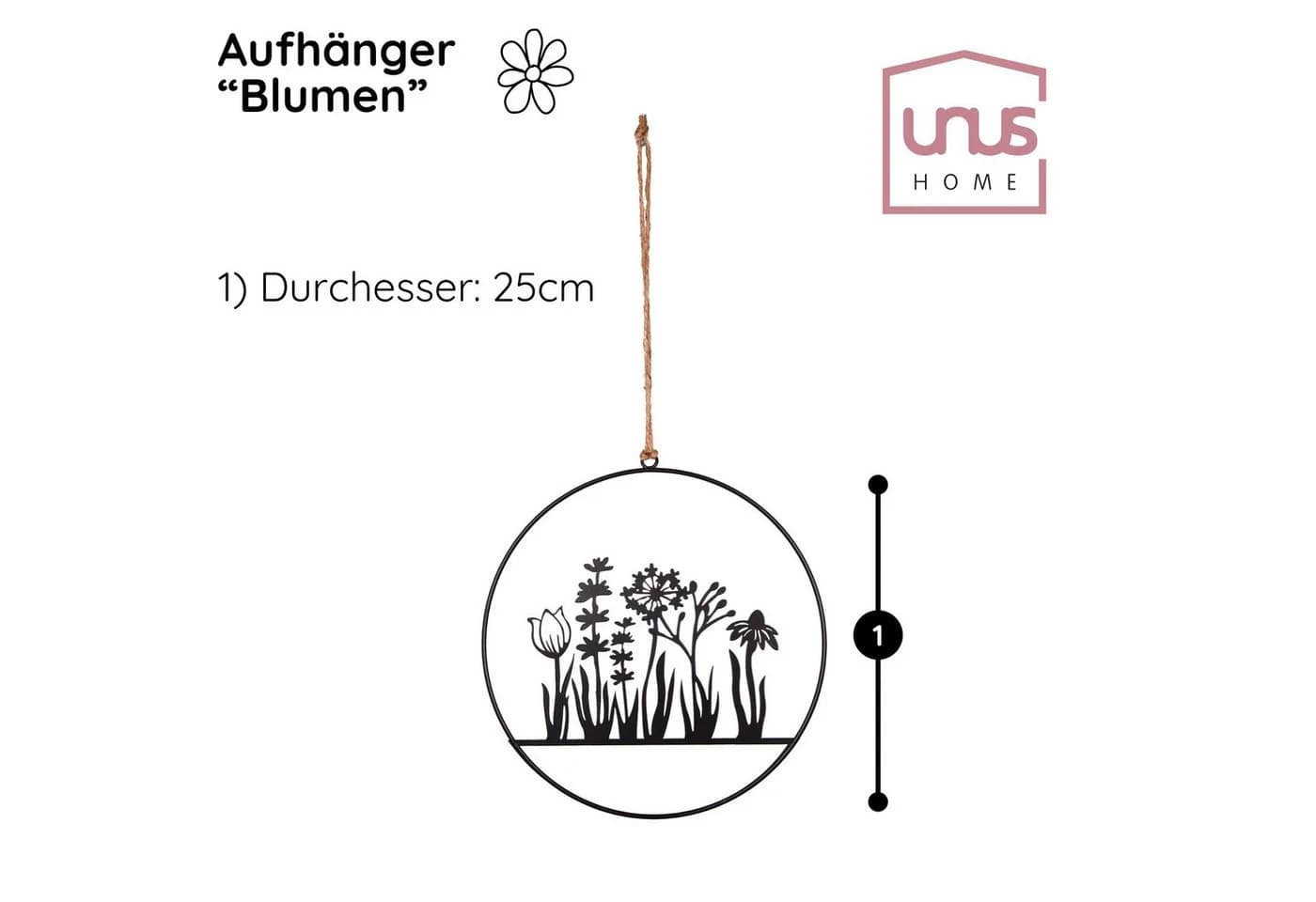 UNUS HOME Wanddekoobjekt Aufhänger Blumenornament Metall Schwarz - Bild 4