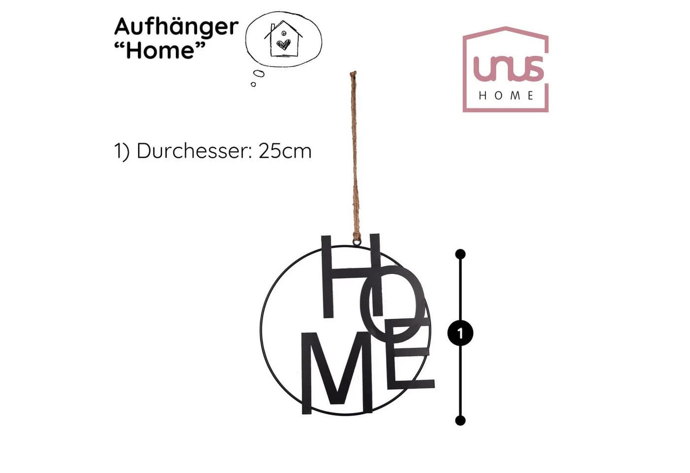 UNUS HOME Wanddekoobjekt HOME 25cm Metall Schwarz/Weiss - Bild 4