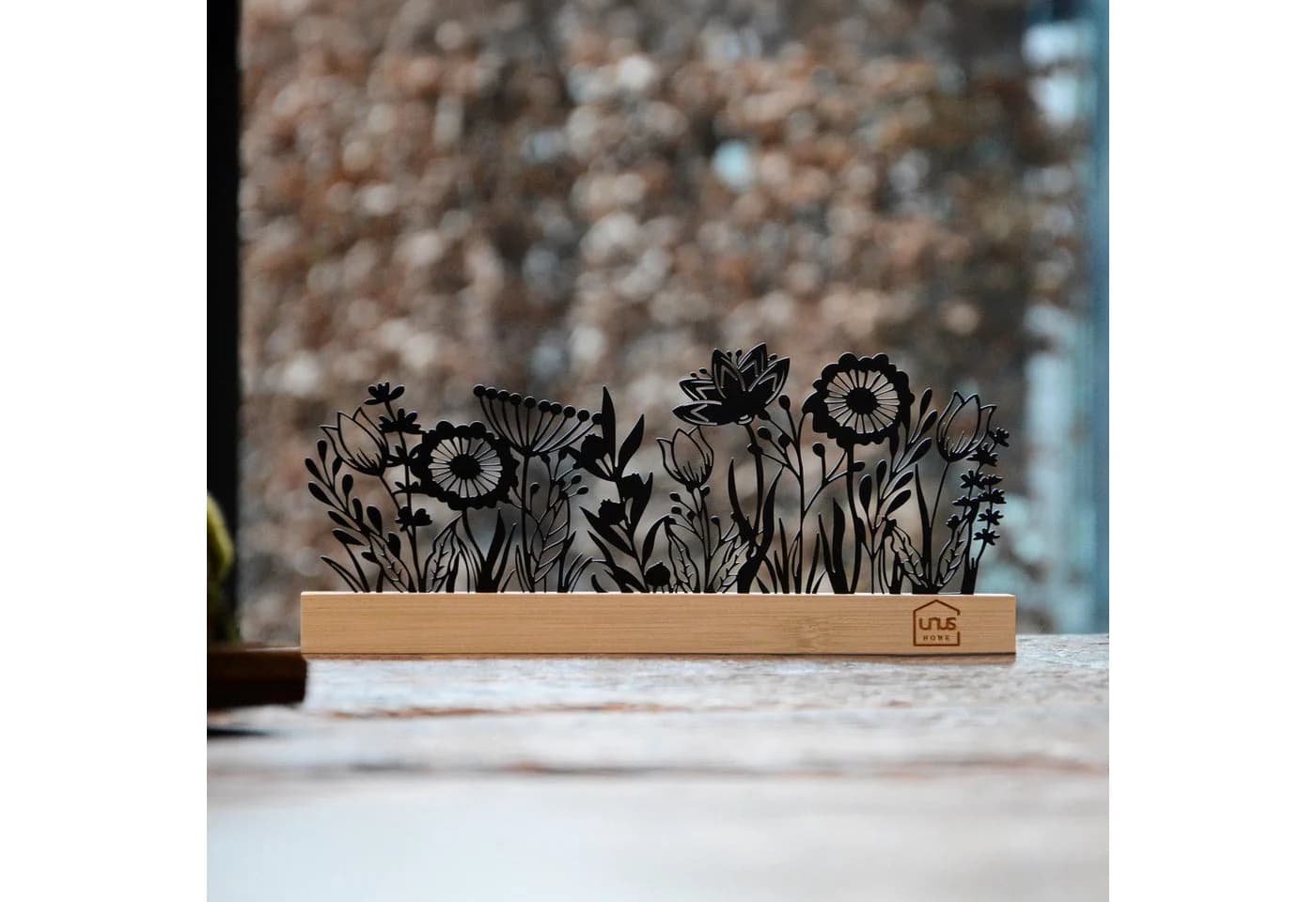 UNUS HOME Dekofigur Aufsteller Blumenwiese Schwarz Bambus Metall