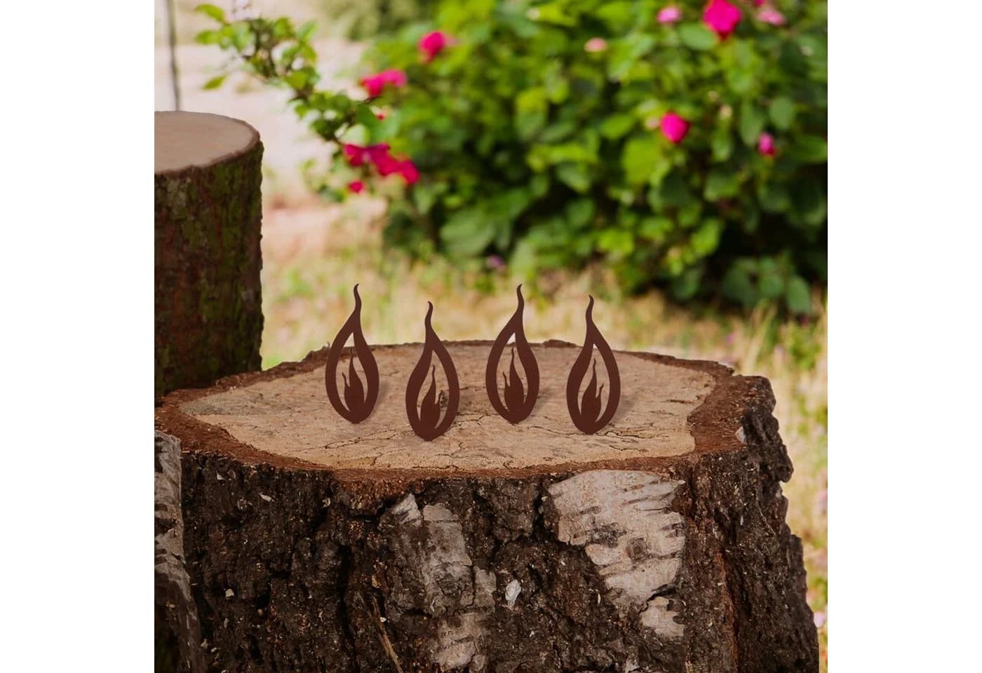 UNUS GARDEN Flammen-Gartenstecker 10er Set Rostoptik Metall