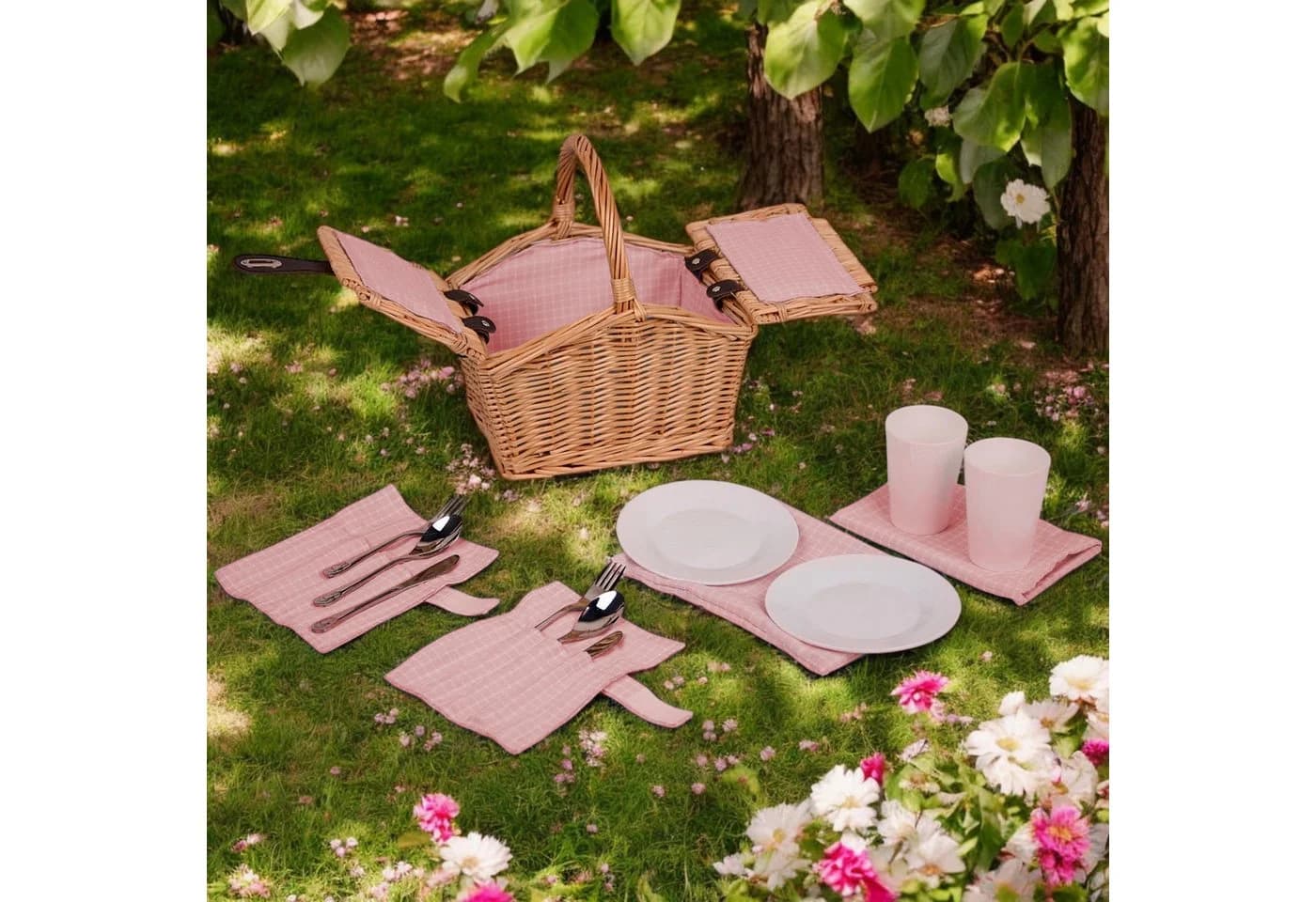 UNUS GARDEN Picknickkorb Kinder Weide Rosa Rechteckig