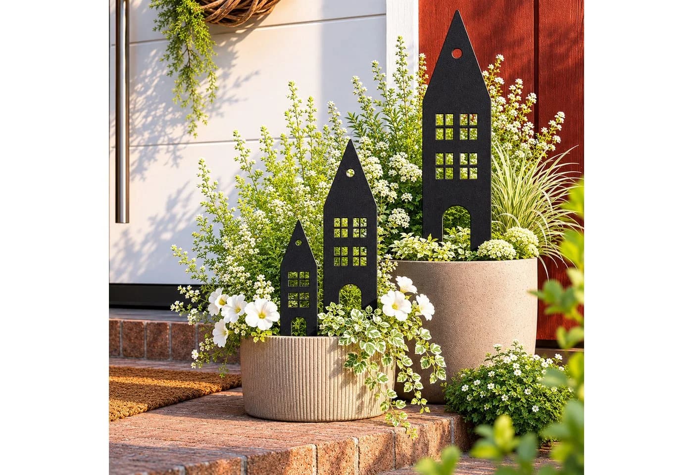UNUS Garden 3er Set Gartenstecker Schwarz Metall